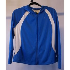 Danskin Now Athletic Jacket Women Sz L (12-14) Blue Long Sleeve Full Zip Hooded